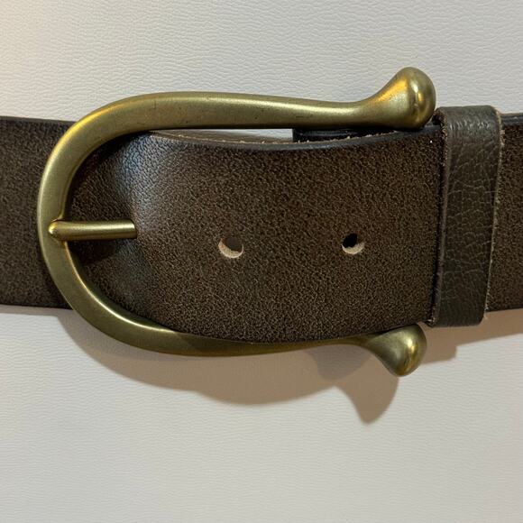 Linea Pelle Western Belt Brass Buckle Studded Cowgirl Brown Leather Size Medium